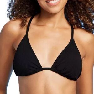 Shade & Shore Black Ribbed Slide Triangle Bikini Top, Size S (4-6), NWT